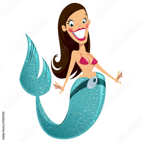 Beautiful happy smiling sexy brunette cartoon mermaid