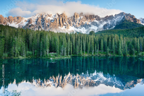 Karersee, lake in the Dolomites in South Tyrol, Italy. photo