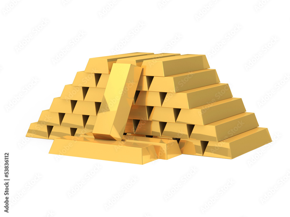 stacked golden bars on white background