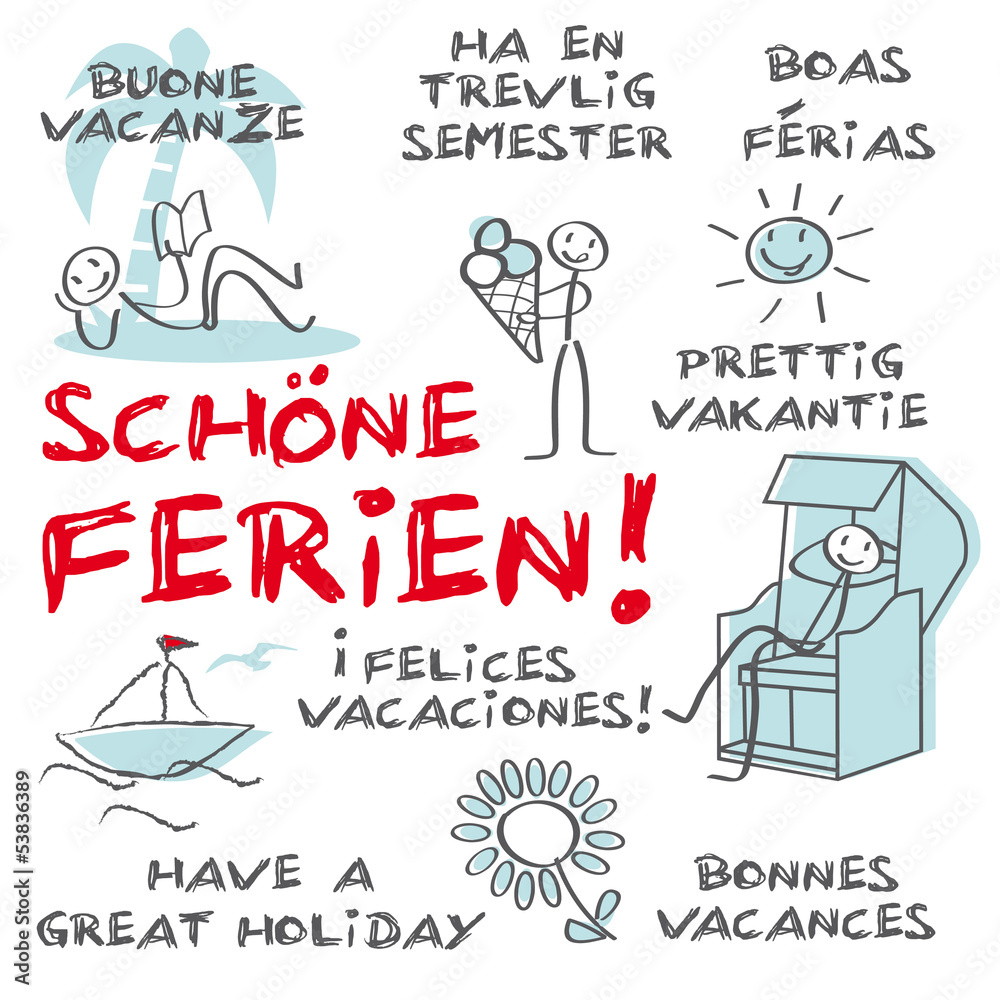 Schöne Ferien, Sprachen Stock Vector Adobe Stock