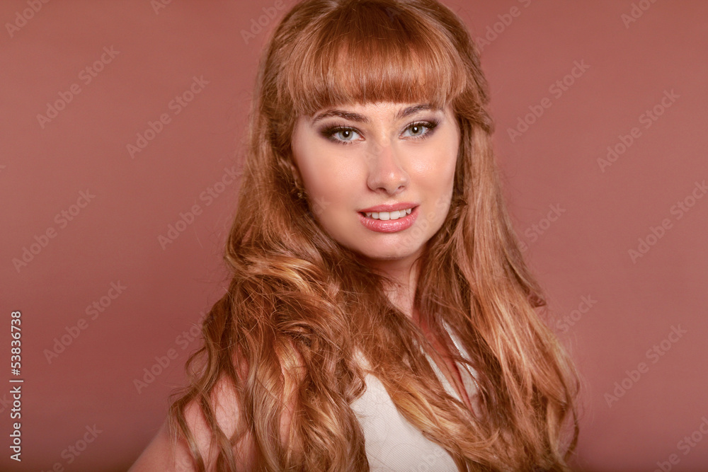 Hairstyle. Brown Hair. Beautiful girl with long Curly Hair. Happ Hairstyle. Brown Hair. Beautiful girl with long Curly Hair. Happ
