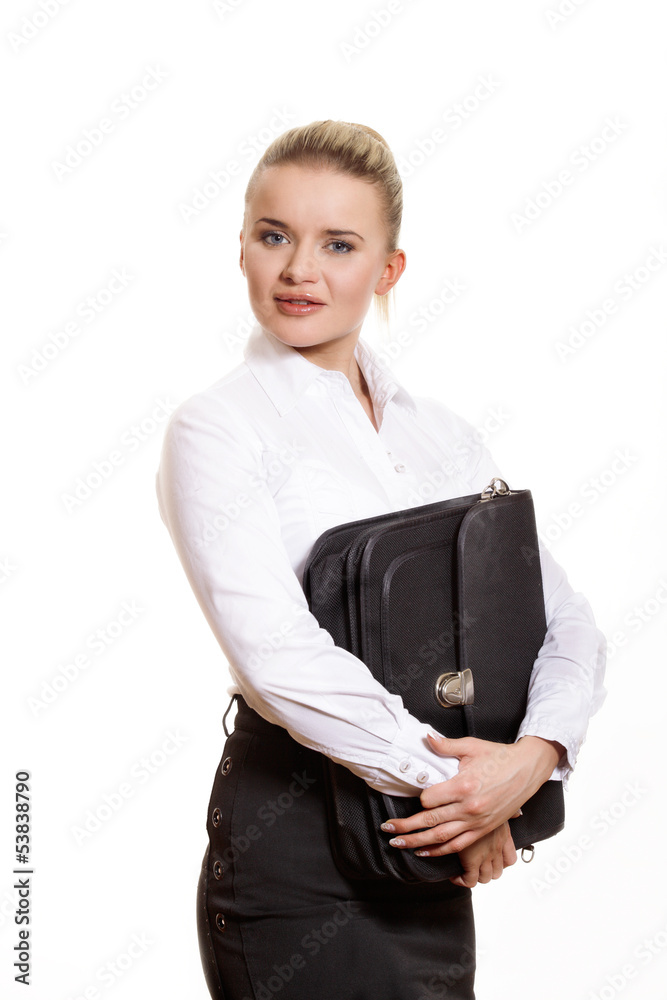 Confident businesswoman holding a briefcase Confident businesswoman holding a briefcase