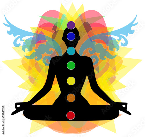 sagoma in posizione yoga e punti chakra