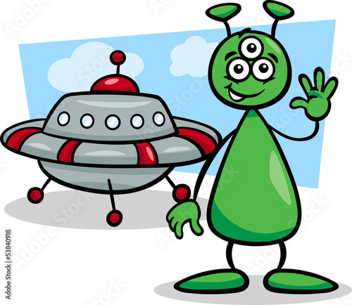 alien with ufo cartoon illustration