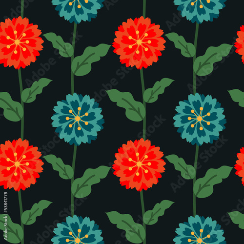Seamless floral pattern with red and blue flowers