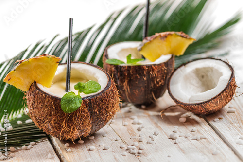 Pinacolada in the coconut with pineapple