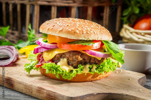 Closeup of burger made ​​from vegetables and beaf