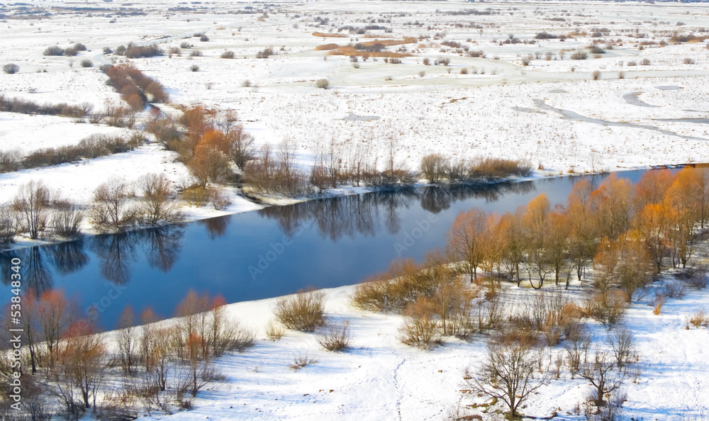 Obraz premium View from the height of bird flight. Winter landscape