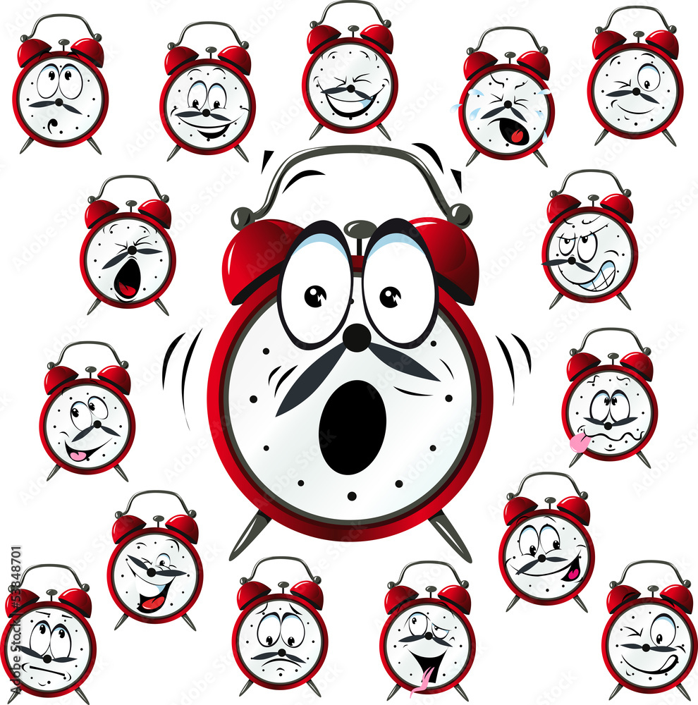 Obraz premium alarm clock cartoon with many facial expressions