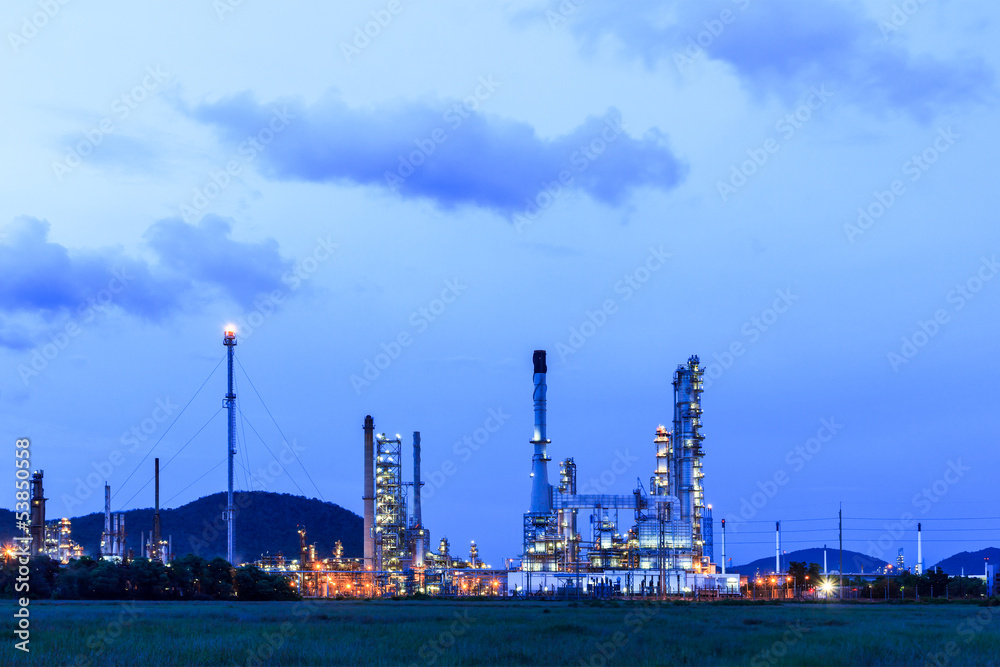 Oil refinery plant at dusk