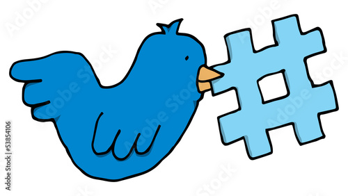 Bird holding a twitter tag topic