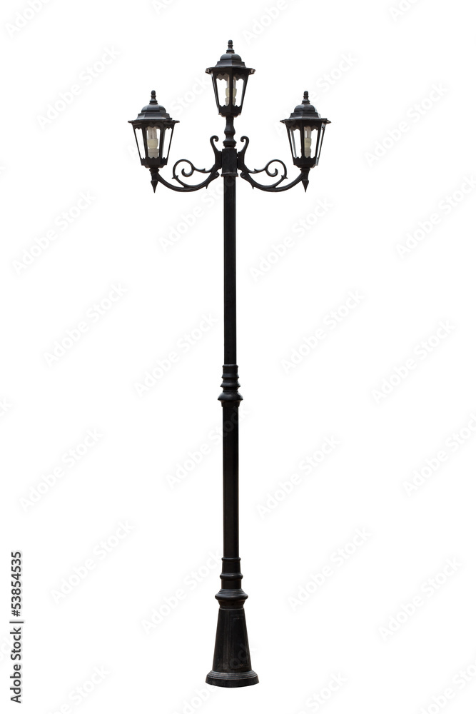 Vintage street lamppost isolated on white background