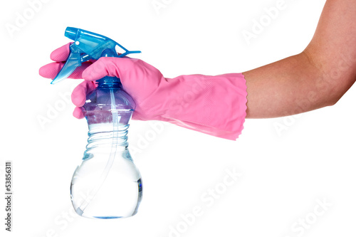 Hand holding plastic sprayer
