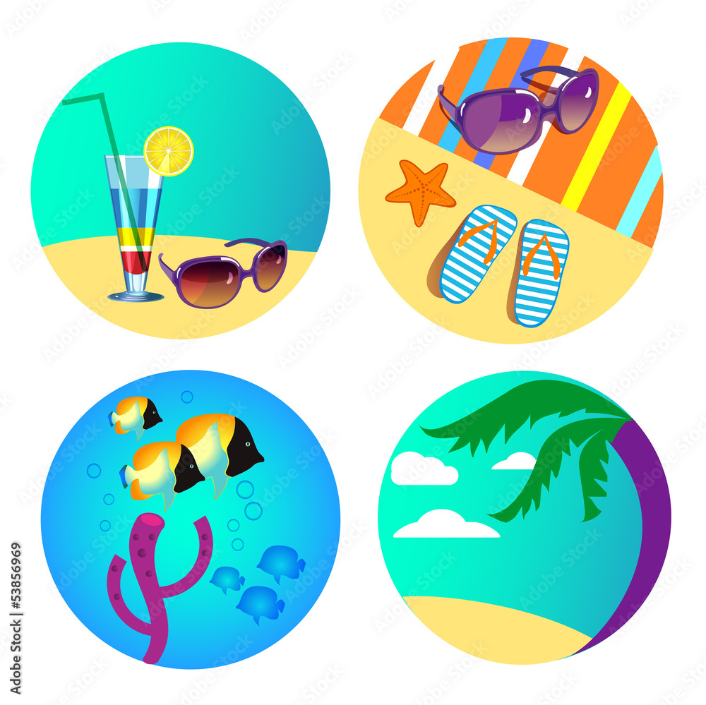 set if icons for beach and underwater