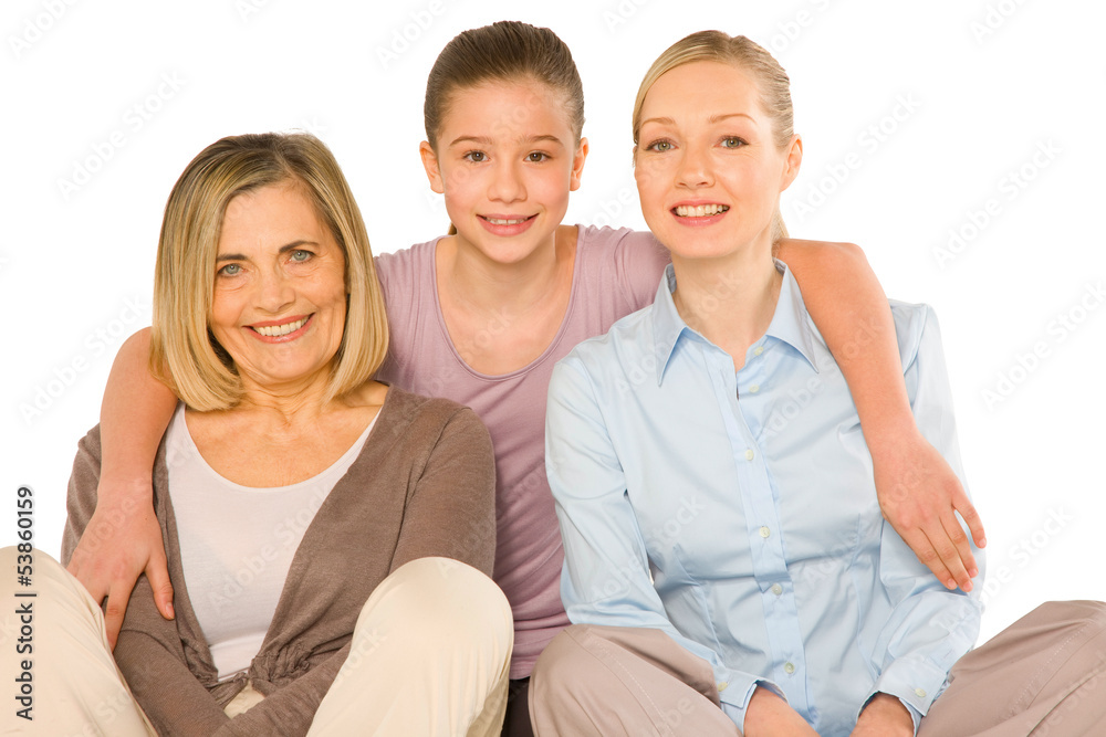 granddaughter grandmother young mother sat on white background granddaughter grandmother young mother sat on white background