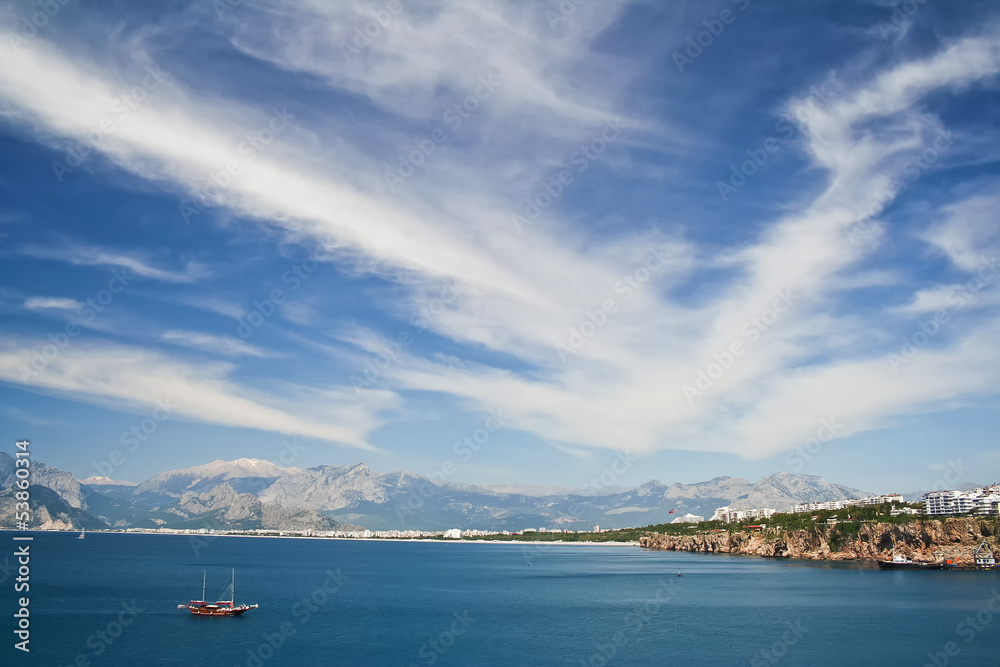 Panoramic view of Antalya bay in Turkey