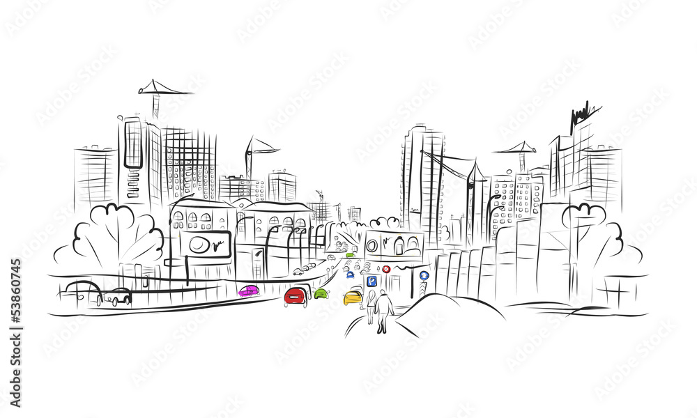 Sketch of traffic road in city for your design