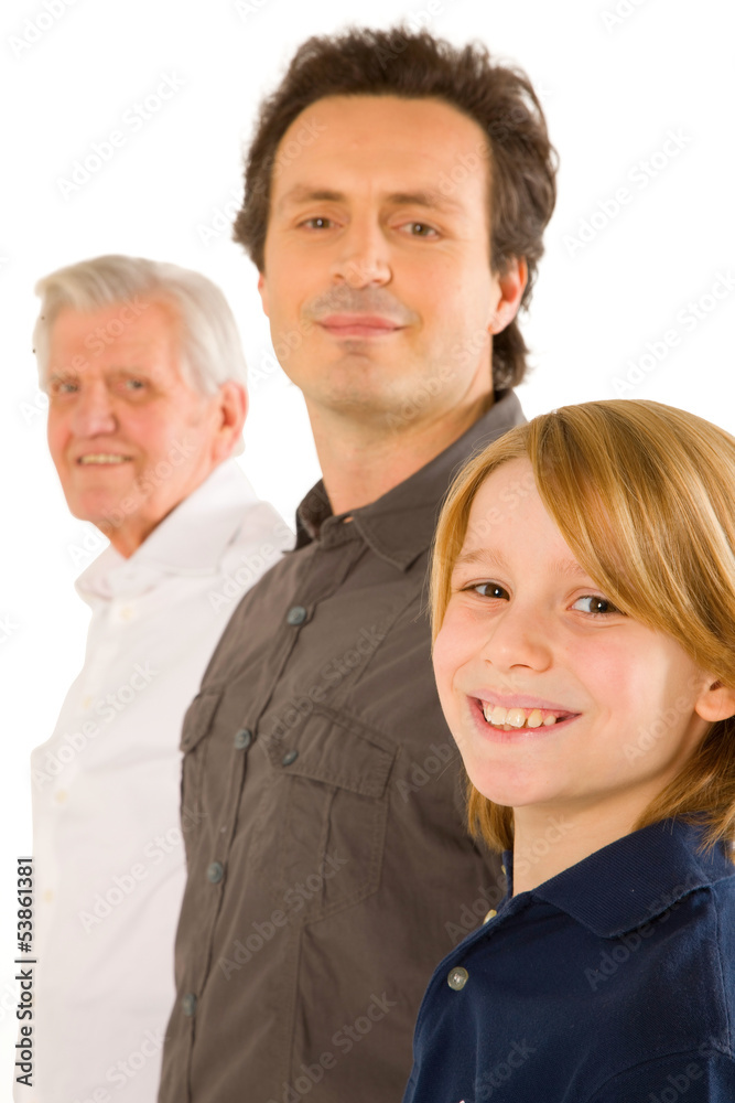 father gandfather with son nephew standing on white background father gandfather with son nephew standing on white background