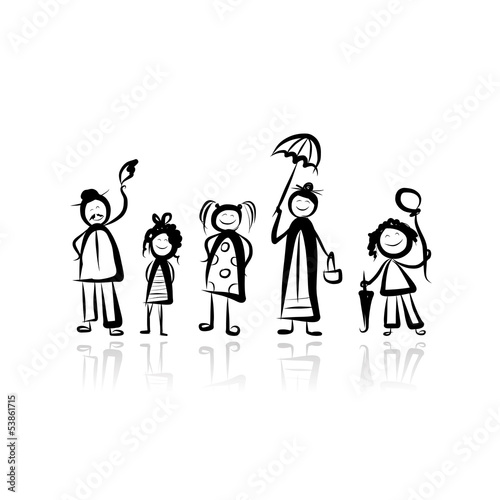 Family walking, sketch for your design