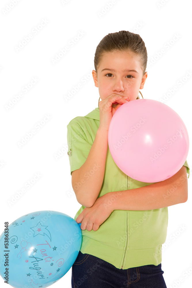 girl playing with balloons isolated on white background girl playing with balloons isolated on white background