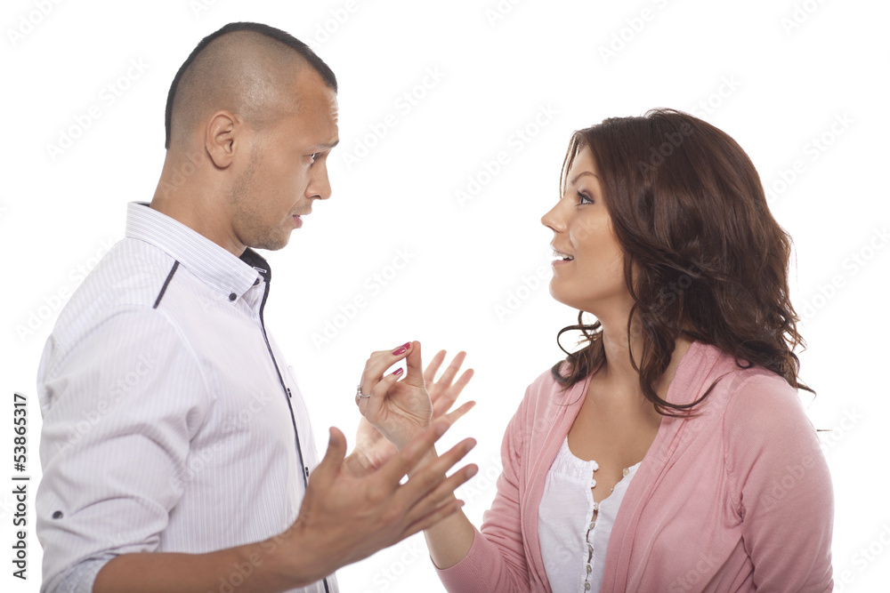Portrait Of A Couple Having A Conversation Portrait Of A Couple Having A Conversation