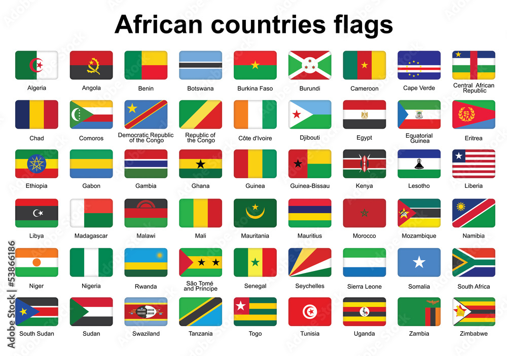 set of African countries flag buttons with rounded corners set of African countries flag buttons with rounded corners
