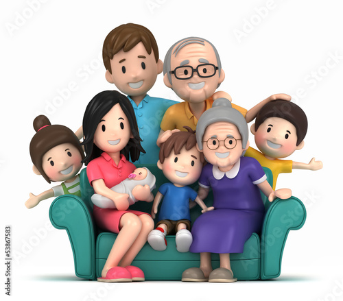 3D render of grandparents with grandchildred