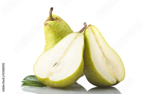 ripe pears close up on the white