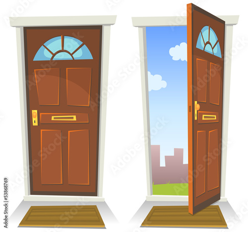 Cartoon Red Door, Open And Closed