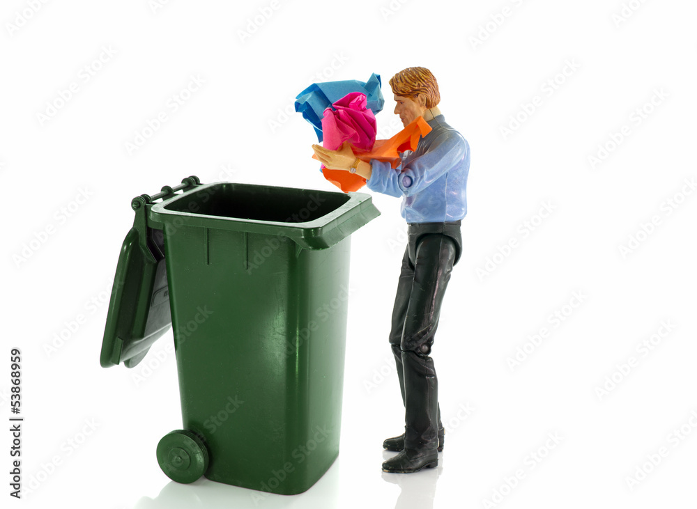 man throw old paper in container man throw old paper in container