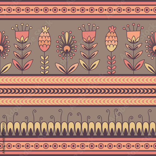 Seamless pattern with floral ornament in the decorative bands
