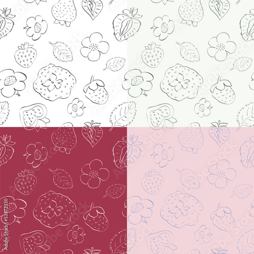 strawberries and flowers - seamless pattern