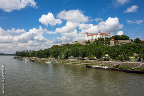 Photography Castle and parliament on river Danube, Bratislava, Slovakia