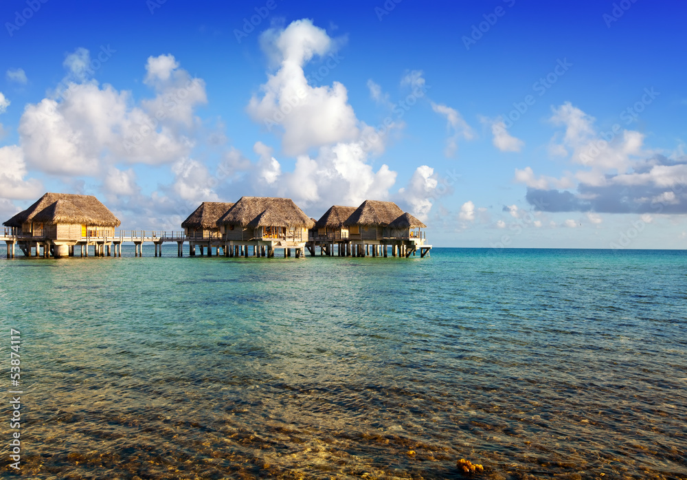 Typical Polynesian landscape -small houses on water
