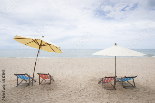 Beach chairs on Huahin Beach in Thailand