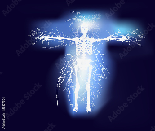 human skeleton in lightnings