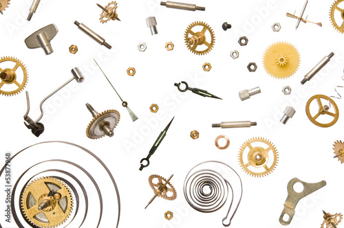 parts of clock mechanism on pure white background