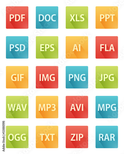 Long Shadow Flat Icons for File Formats