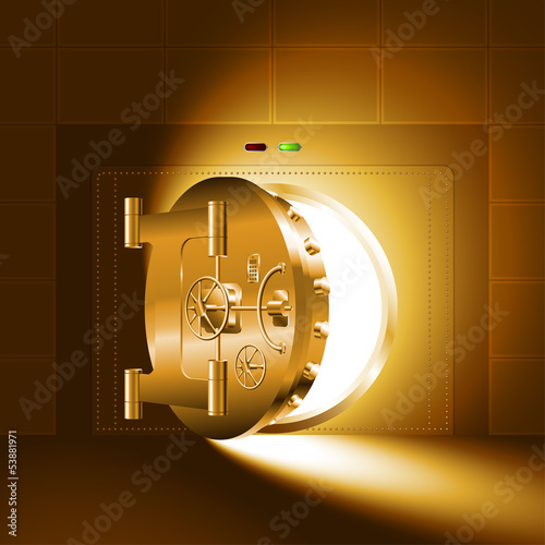 Light through a half-open bank safe (vault). The gold version