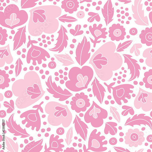 Vector soft pink floral silhouettes seamless pattern with hand