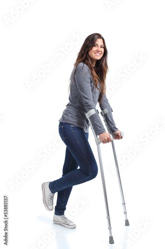 Fotografia, Obraz Woman walking with crutches