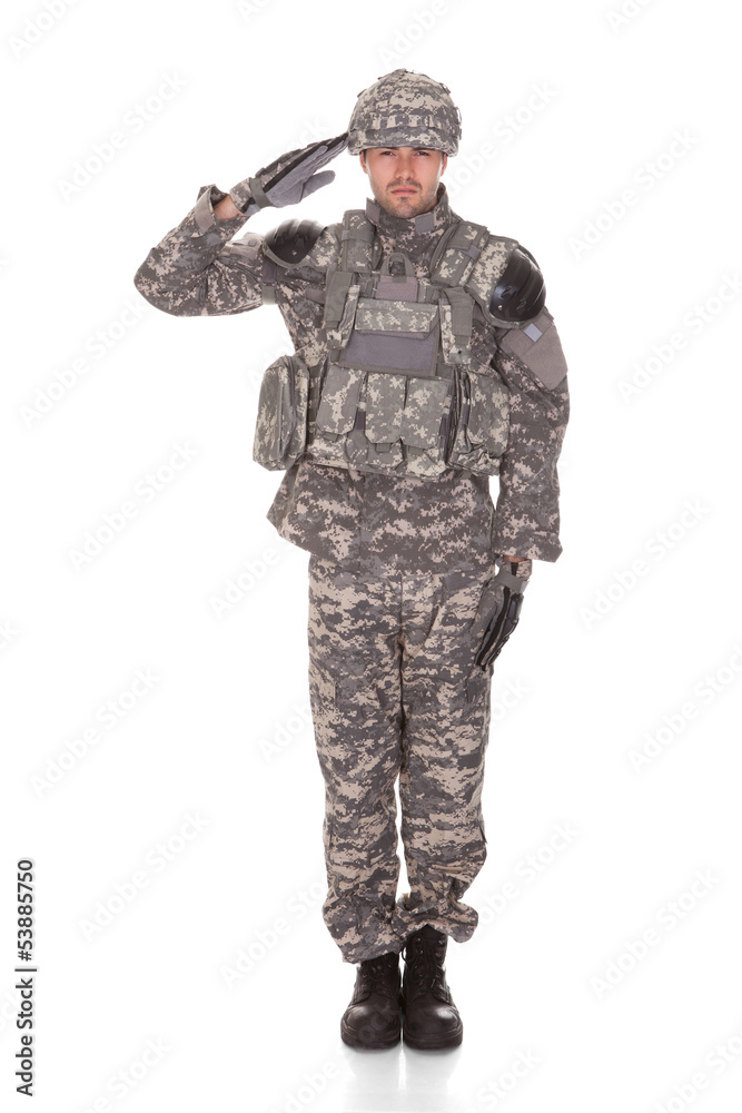 Portrait Of Man In Military Uniform Saluting Portrait Of Man In Military Uniform Saluting
