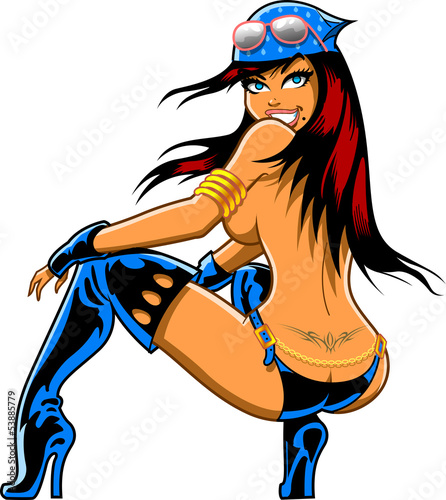 Sexy Squatting Biker Girl