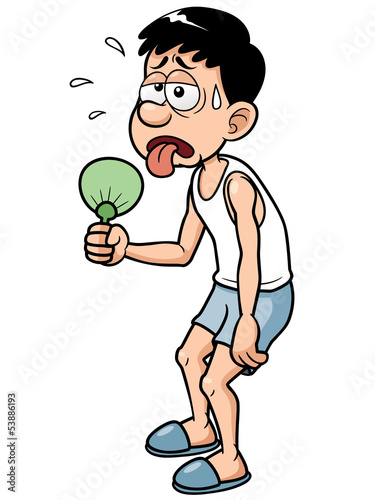 Vector illustration of Cartoon Man in Hot Weather