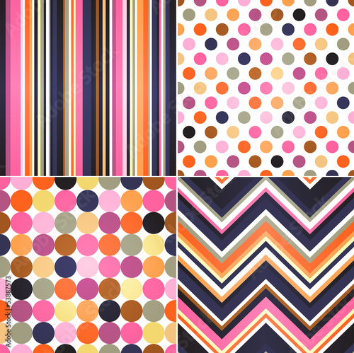 seamless stripes, zig zag and polka dots background