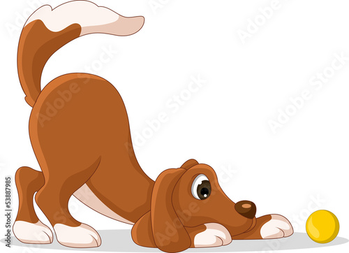 cute dog cartoon playing yellow ball