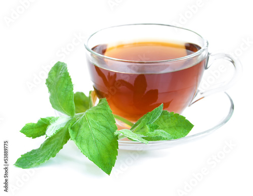 Tea cup with mint leaves