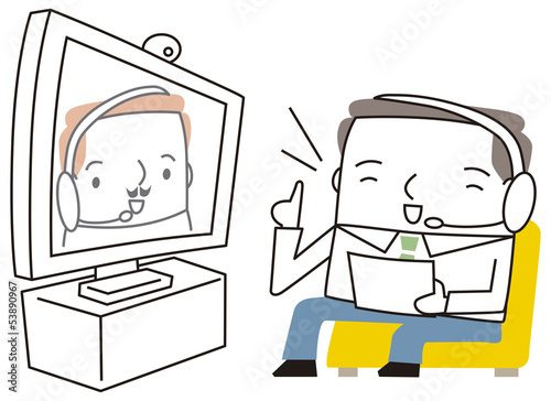 テレビ電話を使うビジネスマン