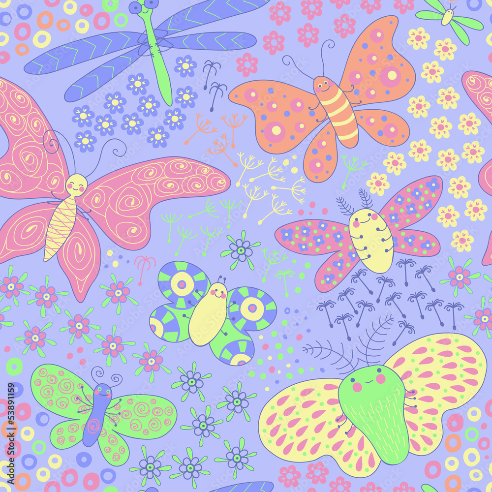 Seamless texture with butterflies and flowers Seamless texture with butterflies and flowers