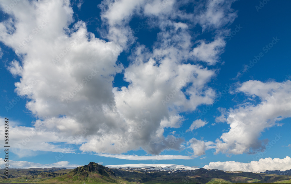 blue sky with cloud and mountains